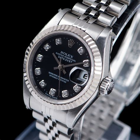 rolex oyster perpetual datejust black face with diamonds|Rolex Datejust smooth bezel.